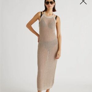 Quince Organic Cotton Open-Knit Beige Cover Up Maxi Dress Small